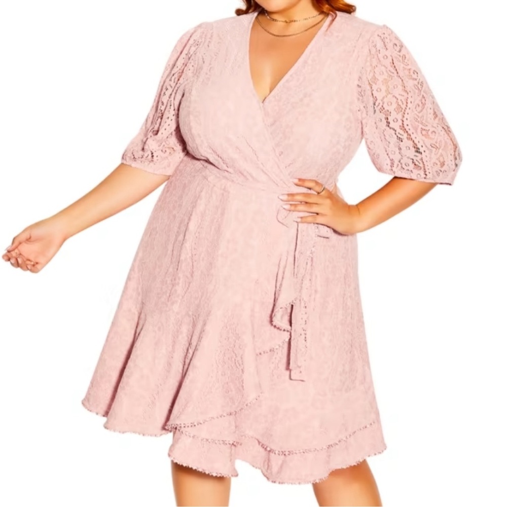 City‎ Chic Sweetie Faux Wrap Lace Dress rosebud XXL